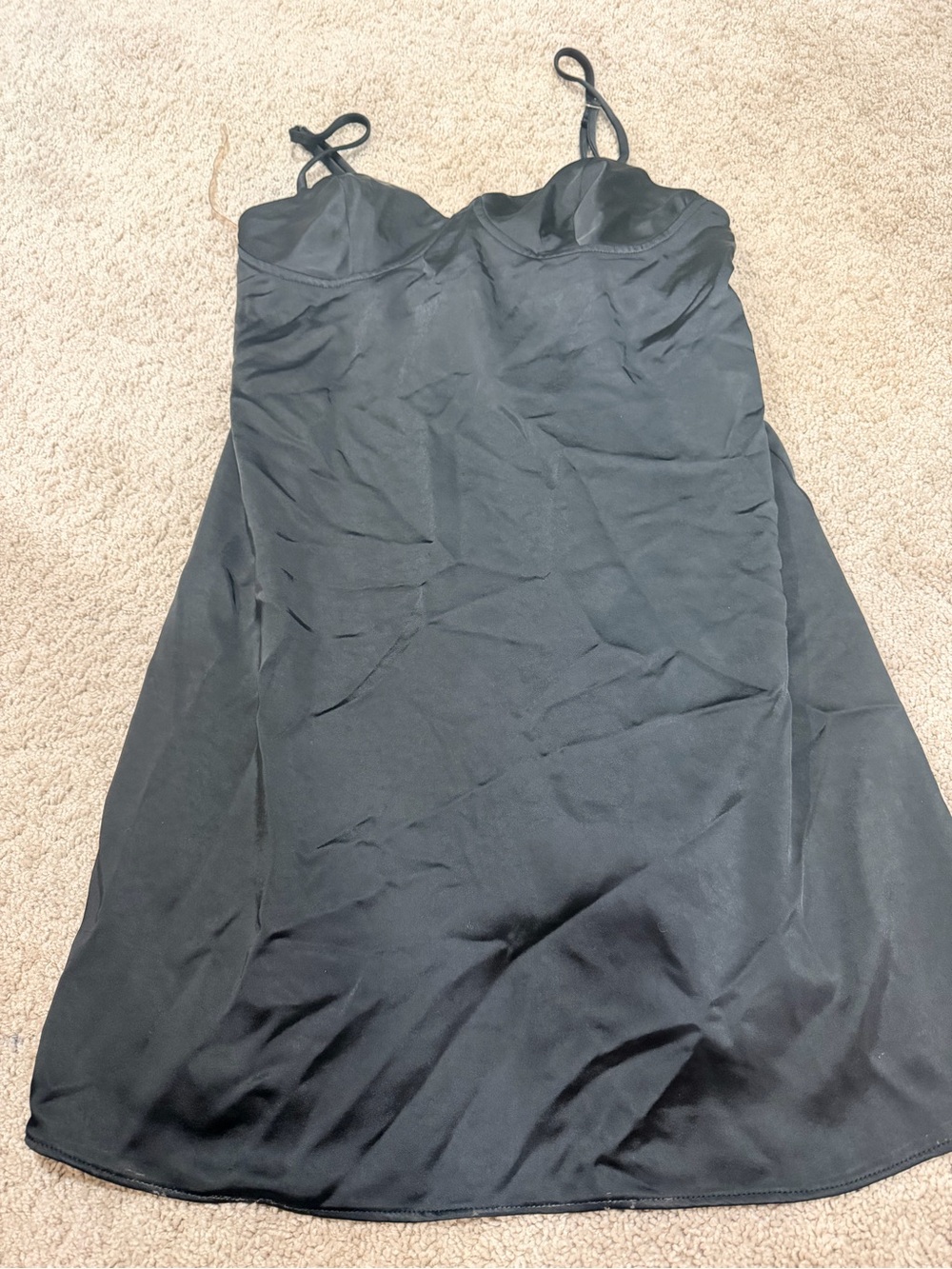 wild fable Black Satin Slip Mini Dress with Spaghetti Straps